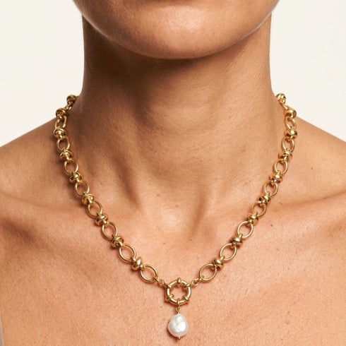 DOLCE NECKLACE|שרשרת בציפוי זהב עם פנינה מתורבתת