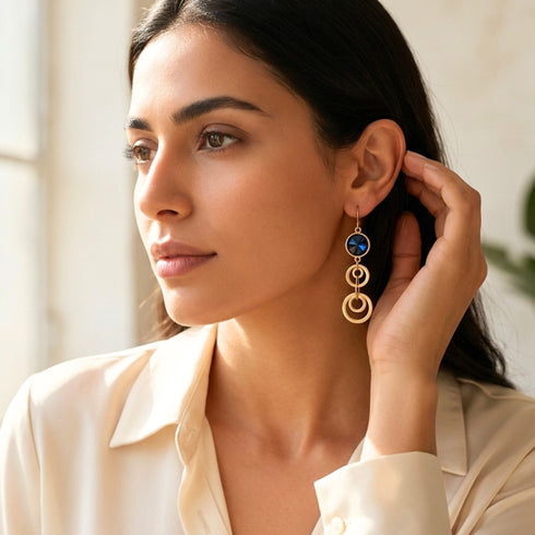 VIDA SHINY BLUE EARRINGS | עגילים בציפוי זהב