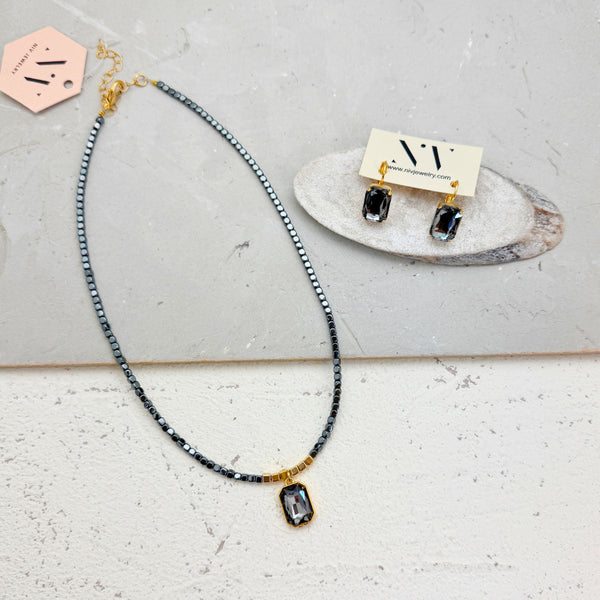 SETSALE#28-סט שרשרת ועגילים יוקרתי