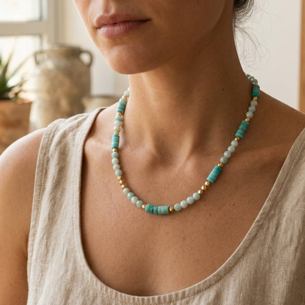YAM NECKLACE|שרשרת אבנים טבעיות בציפוי זהב