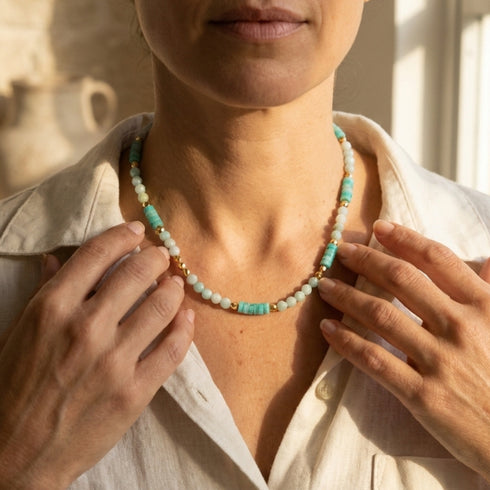 YAM NECKLACE|שרשרת אבנים טבעיות בציפוי זהב
