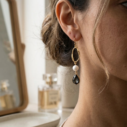 MOON PEARL CRYSTAL EARRINGS| עגילים פנינים טבעיות