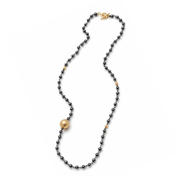 JUNA LONG NECKLACE  |שרשרת המטייט וחרוזי מתכת בציפוי זהב