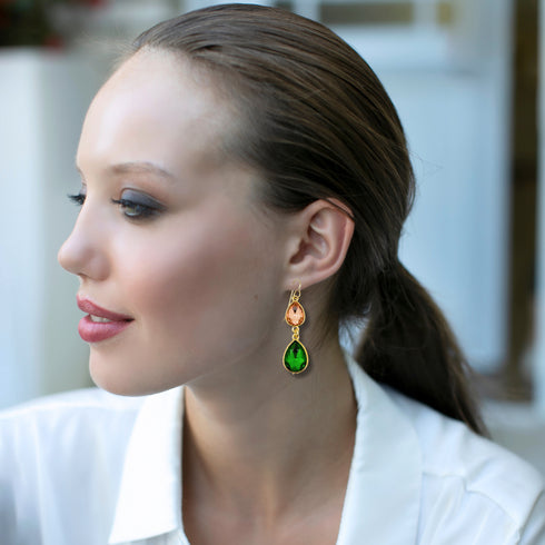 EVA PINK GREEN |עגילים בציפוי זהב
