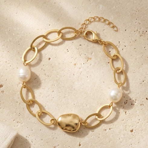 HADI BRACELET |צמיד חוליות ופנינים טבעיות