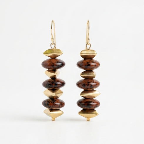 עגילי אבן אובסידיאן וזהב ארוכים | LINA EARRINGS