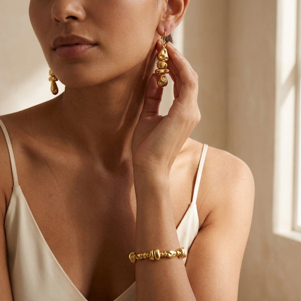 MELANIA BRACELET GOLD SET | סט צמיד ועגילים בציפוי זהב