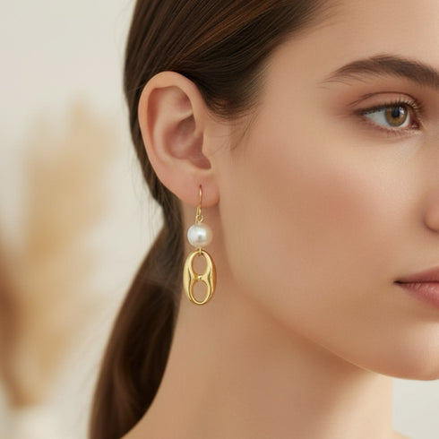 BEAN LONG EARRINGS| עגילי פנינים טבעיות