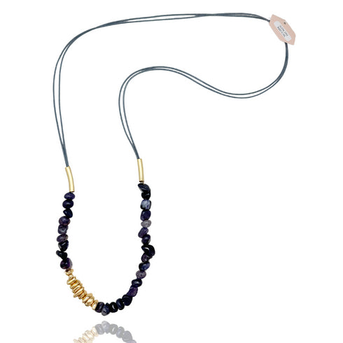 CAROL DARK  PURPLE NECKLACE |שרשרת ארוכה בציפוי זהב