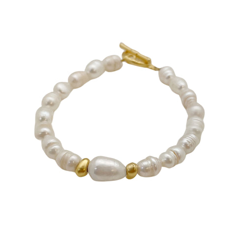 DENI| צמיד פנינים בשילוב חרוזים בציפוי זהב