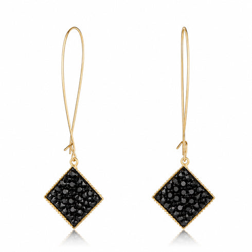 DELIA BLACK  GOLD| עגילים ארוכים בציפוי זהב וקריסטלים