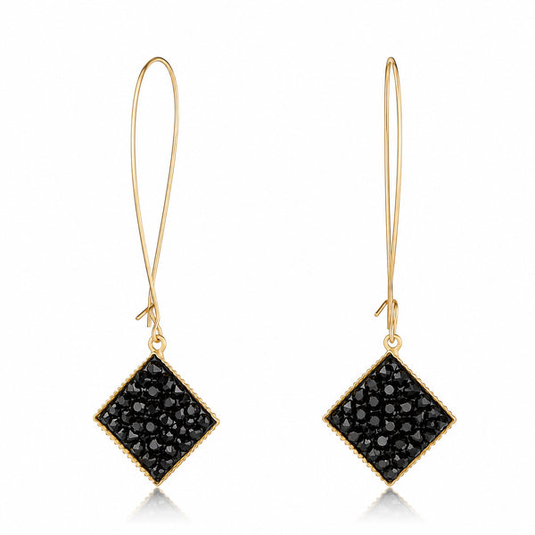 DELIA BLACK  GOLD| עגילים ארוכים בציפוי זהב וקריסטלים