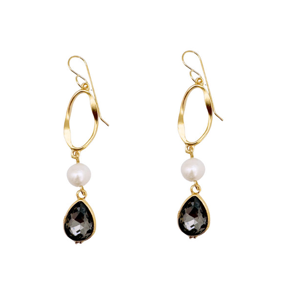 MOON PEARL CRYSTAL EARRINGS| עגילים פנינים טבעיות