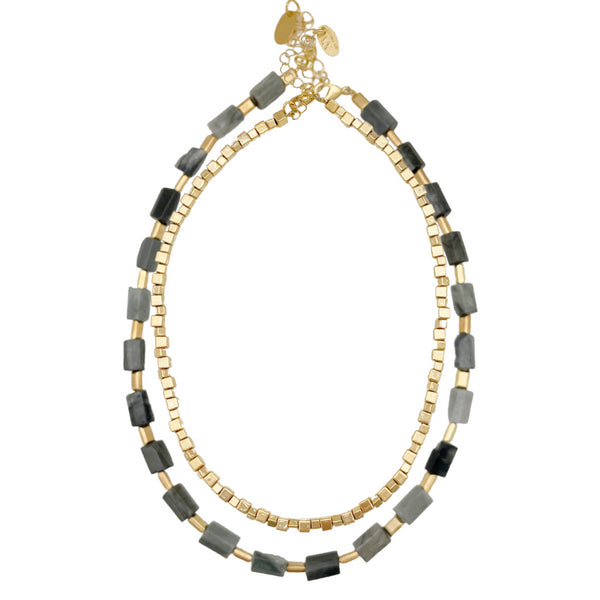 CHOKER LU BLACK SET |שרשרת קולר בציפוי זהב -סט