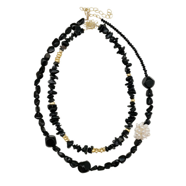CHOKER PURE BLACK SET |שרשרת קולר בציפוי זהב -סט