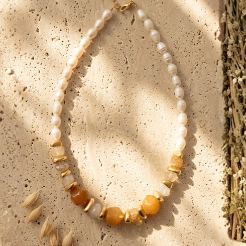 SAMANTHA NECKLACE PEARLS CHAMP  |שרשרת פנינים טבעיות ואבני סיטרין