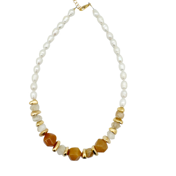 SAMANTHA NECKLACE PEARLS CHAMP  |שרשרת פנינים טבעיות ואבני סיטרין