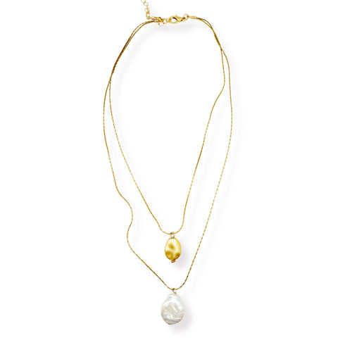DOUBLE PEARL DROP |שרשרת  בציפוי זהב