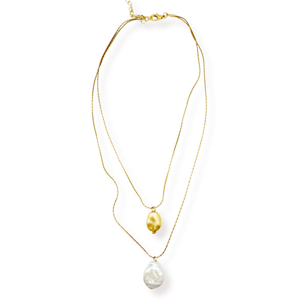 DOUBLE PEARL DROP |שרשרת  בציפוי זהב