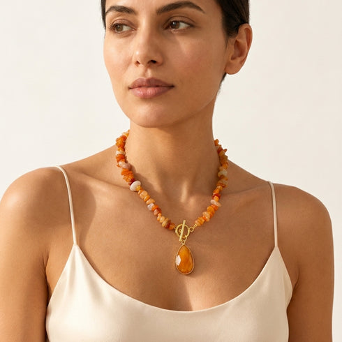 PURE| שרשרת קרנליאן עם תליון טיפה