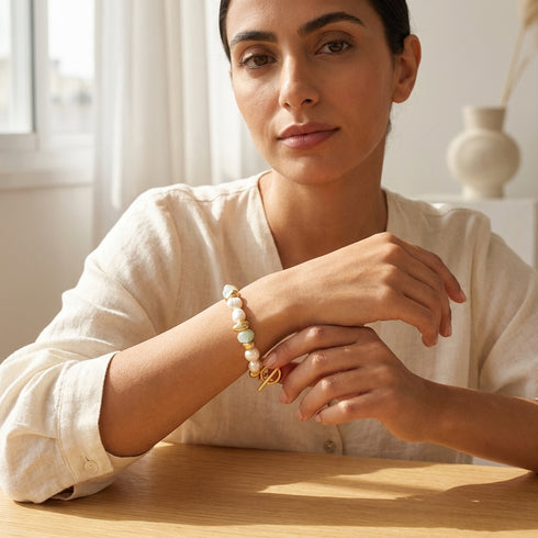 PACIFIC PEARL BRACELET- צמיד פנינים  ואבנים טבעיות