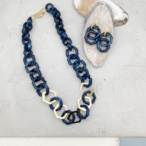 NINA BLUE SET| סט שרשרת ועגילים