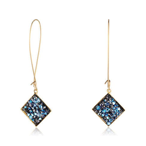 DELIA BLUE GOLD| עגילים ארוכים בציפוי זהב וקריסטלים
