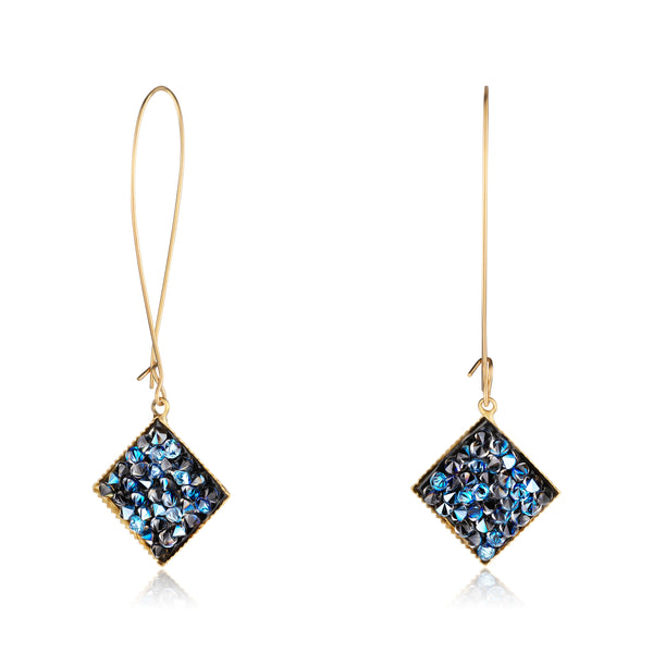 DELIA BLUE GOLD| עגילים ארוכים בציפוי זהב וקריסטלים
