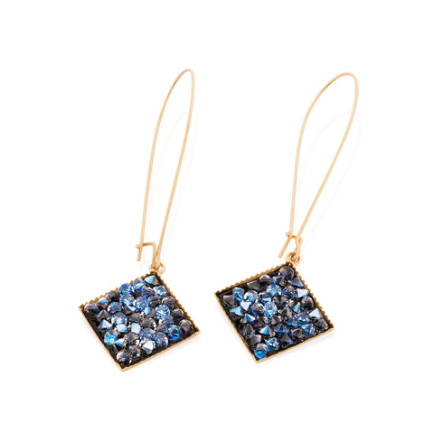 DELIA BLUE GOLD| עגילים ארוכים בציפוי זהב וקריסטלים