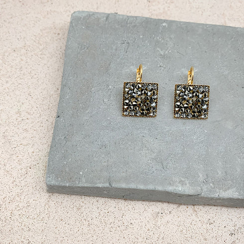 ASHLY GOLD GREY| עגילים מצופים כסף וקריסטלים