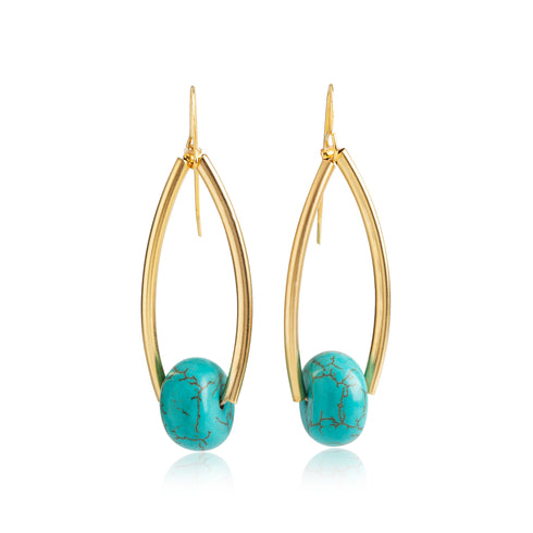 BLOSSOM EARRING| עגילים ארוכים מצופים זהב וטורקיז