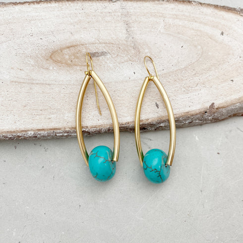 BLOSSOM EARRING| עגילים ארוכים מצופים זהב וטורקיז