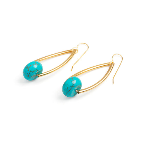 BLOSSOM EARRING| עגילים ארוכים מצופים זהב וטורקיז