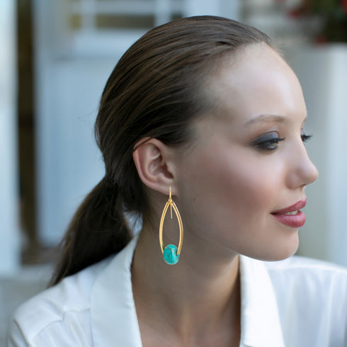 BLOSSOM EARRING| עגילים ארוכים מצופים זהב וטורקיז