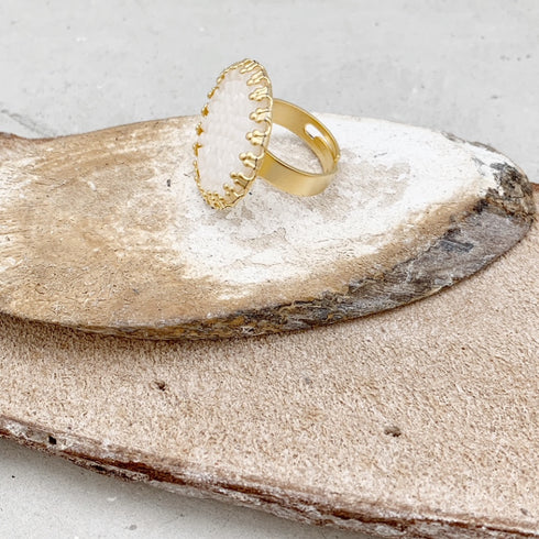 FICO WHITE|טבעת בציפוי זהב וקריסטלים